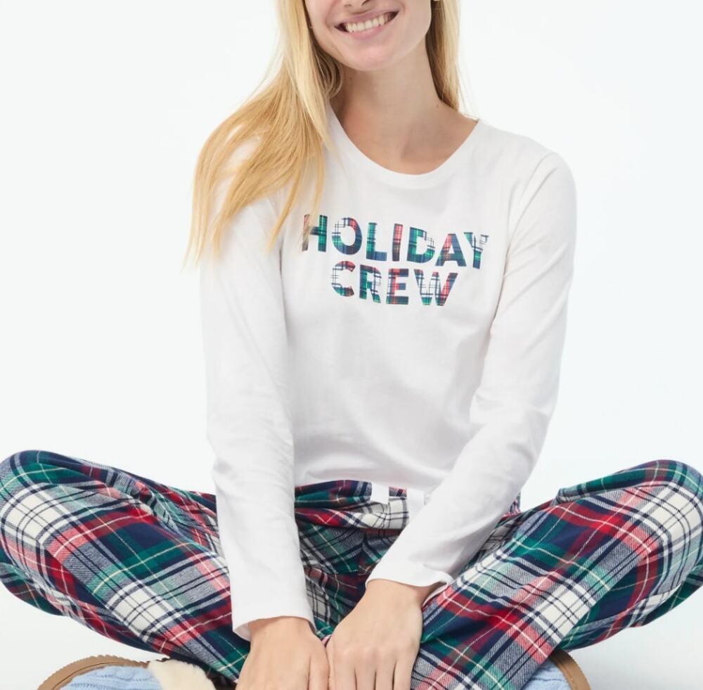 J.Crew Long-sleeve Holiday Crew Graphic Tee WMNS 3X Plus White Crewneck Slim Fit